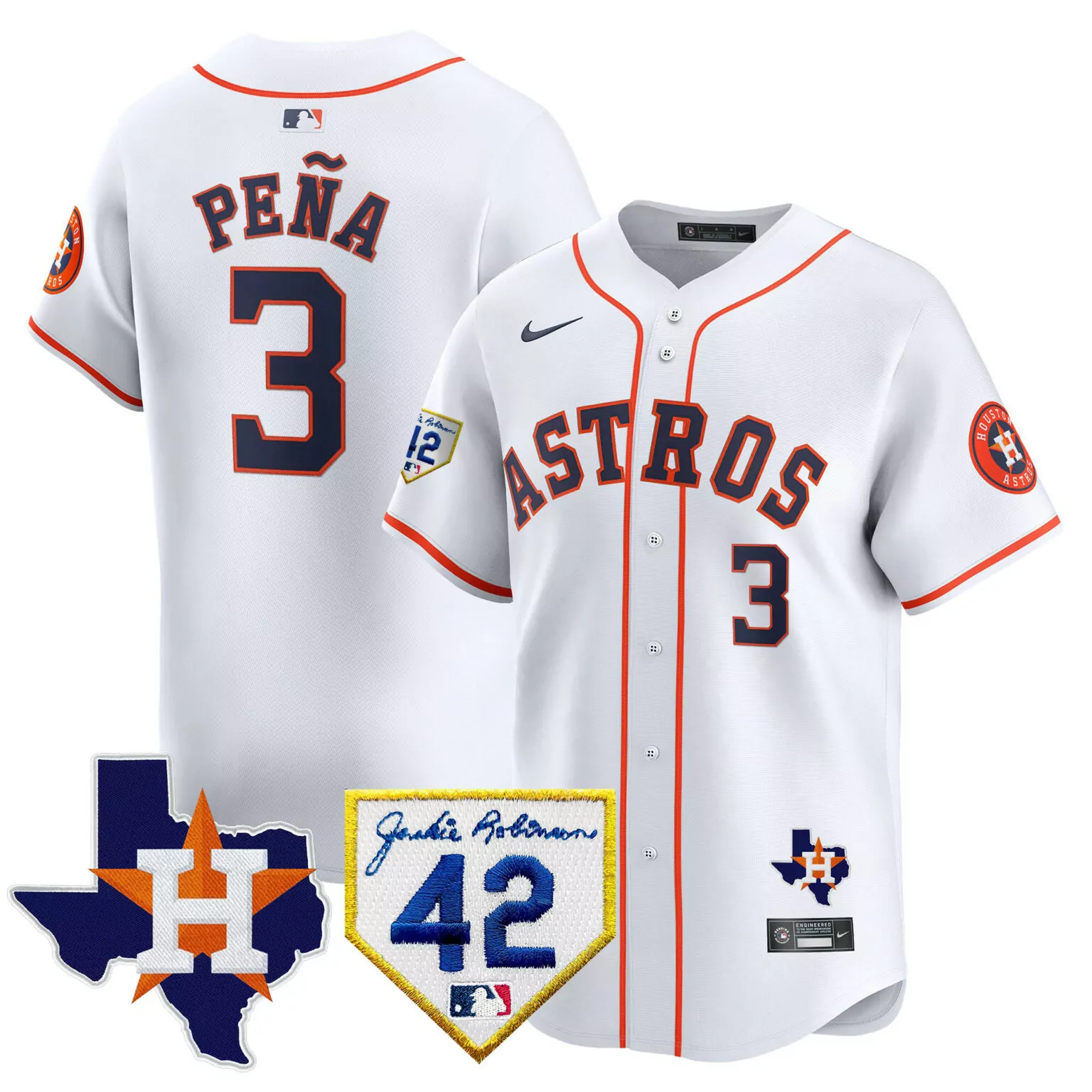 Jeremy Pena 3 Astros Jersey White Jackie Robinson Day Houston Texas State 42 Men