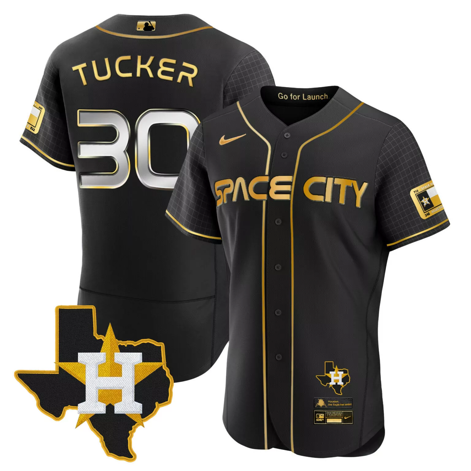 Kyle Tucker 30 Houston Astros Jersey Black Space City Texas Star Go Launch Men Gold