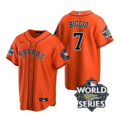 Craig Biggio 7 Astros Jersey Orange World Series 2022 Men Navy Blue Cool Base
