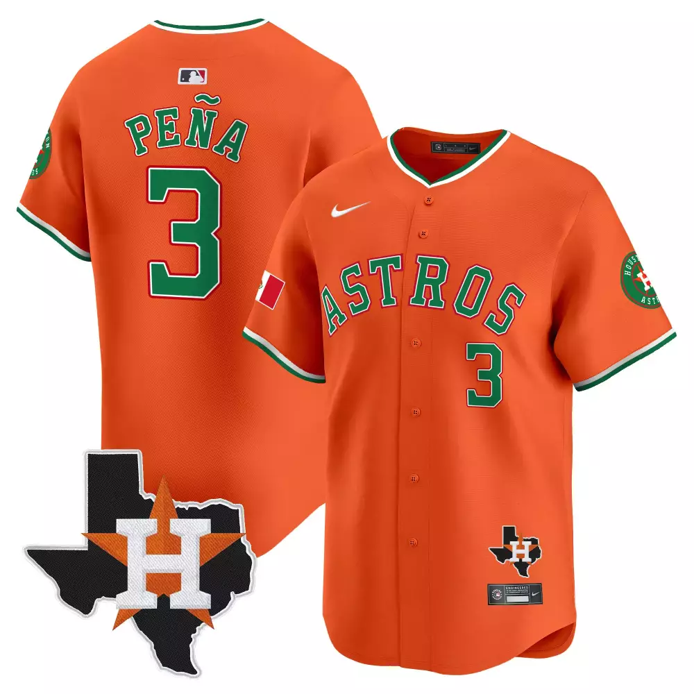 Peña 3 Astros Jersey Orange City Connect Texas Mexico Flag Men Split Design Green
