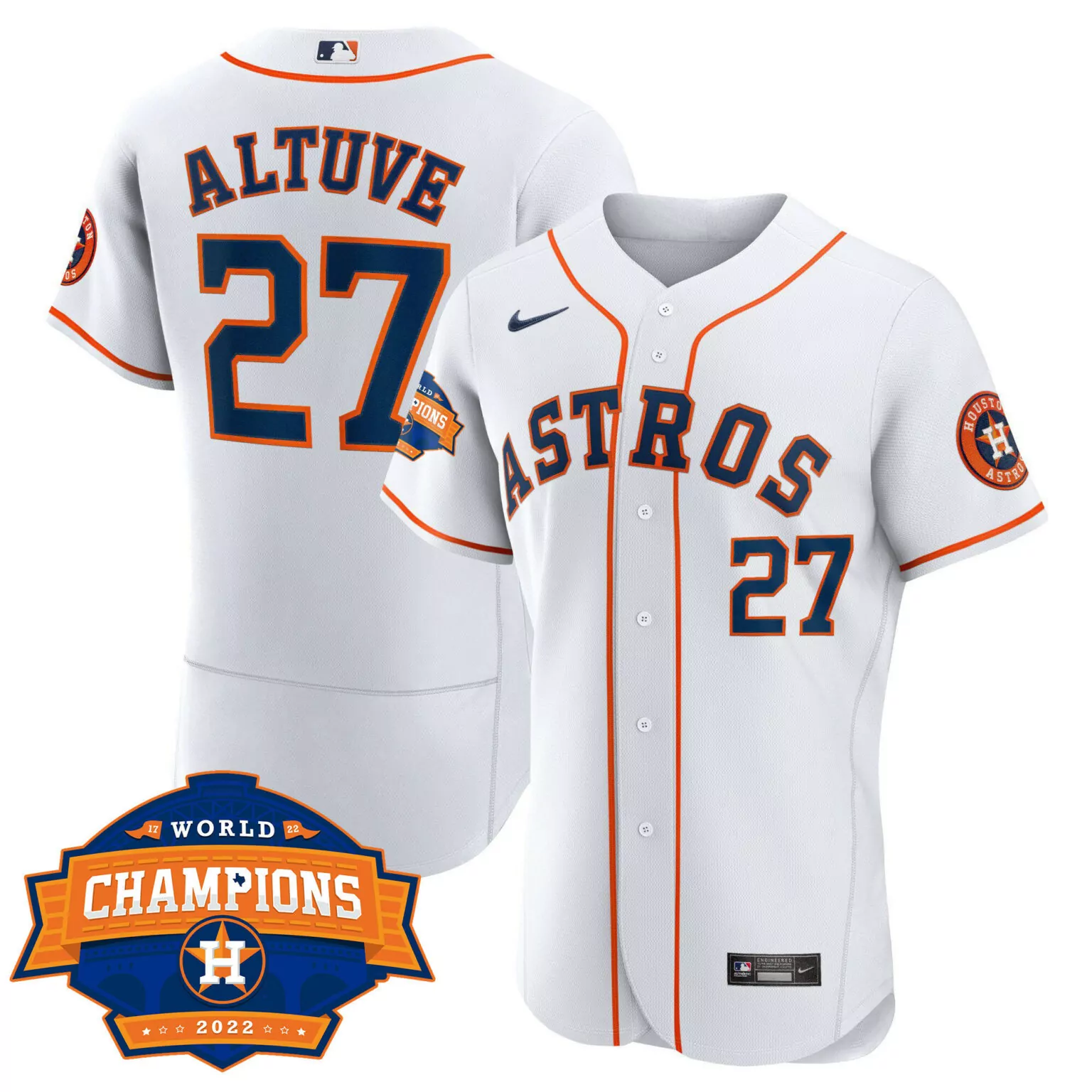 Jose Altuve 27 Houston Astros Jersey White World Series Champions 2022 Men Orange
