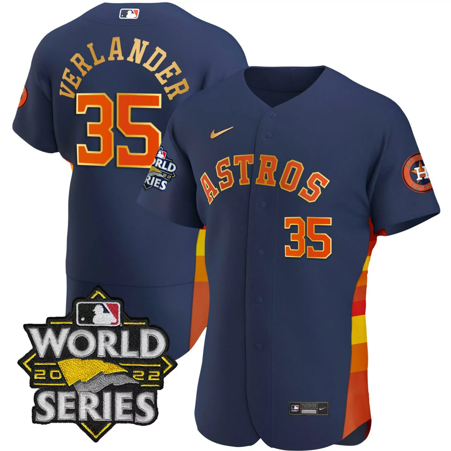 Justin Verlander 35 Astros Jersey Navy World Series 2022 Men Alternate Split Design