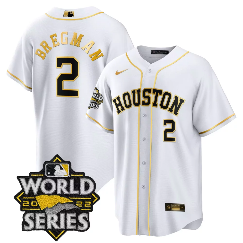 Alex Bregman 2 Houston Astros Jersey White World Series 2022 Men Gold Black Cool