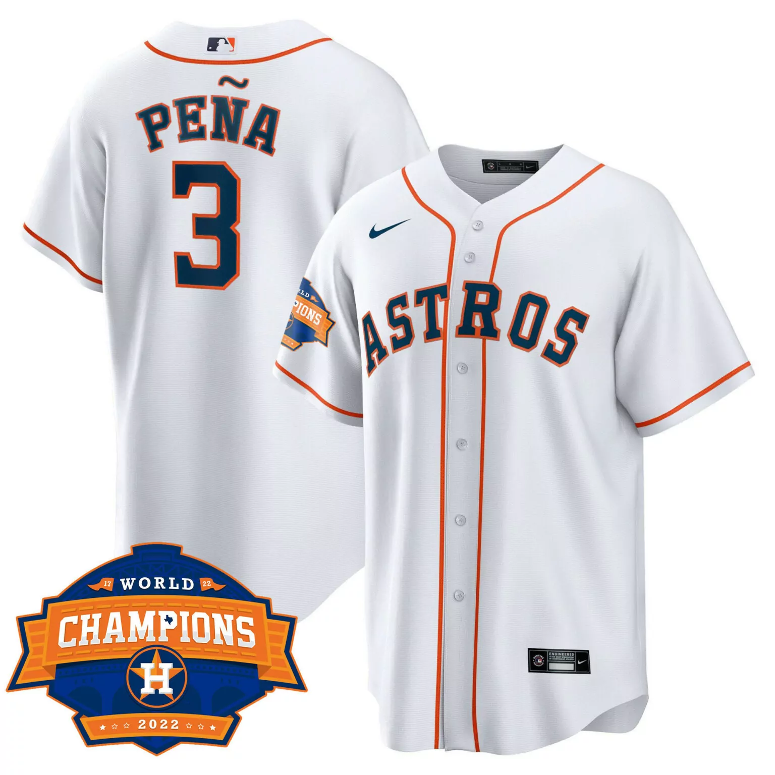 Jeremy Pena 3 Astros Jersey White World Series Champions 2022 Men Navy Orange Cool