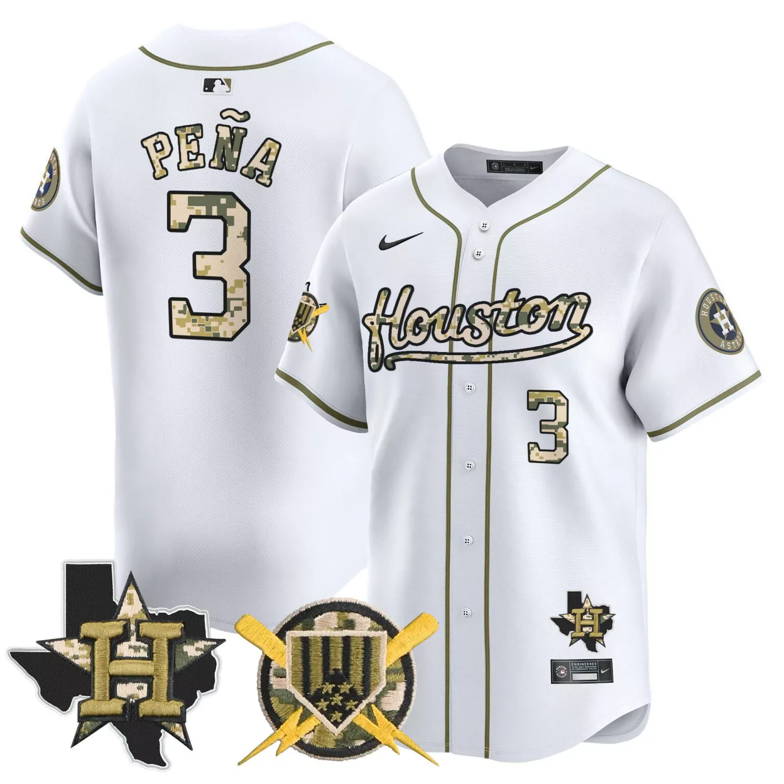 Jeremy Pena 3 Houston Astros Jersey White Military Appreciation Star Texas Lightning Bolt 2023