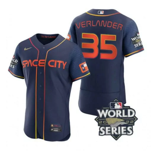 Justin Verlander 35 Astros Jersey Navy World Series 2022 Men Orange Yellow