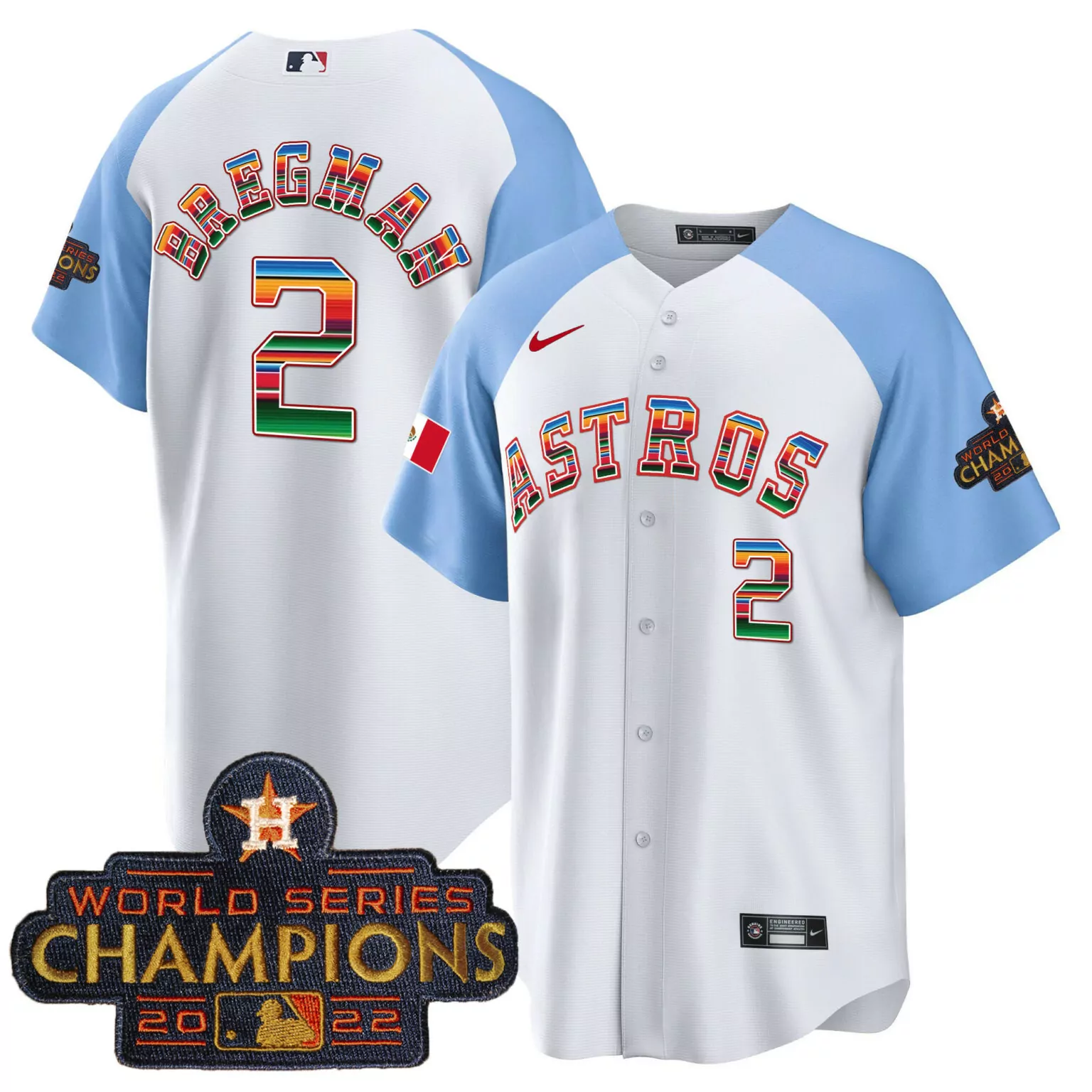 Alex Bregman 2 Astros Jersey White World Series Champions 2022 Men Alternate Split Design