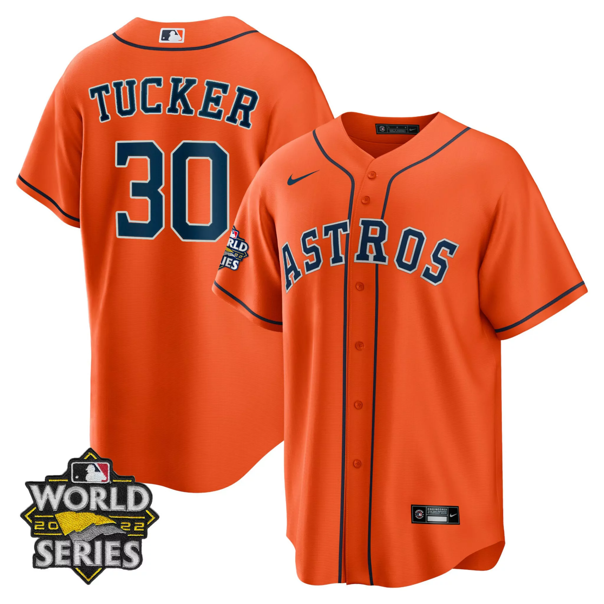 Kyle Tucker 30 Astros Jersey Orange World Series 2022 Men Navy White Alternate All