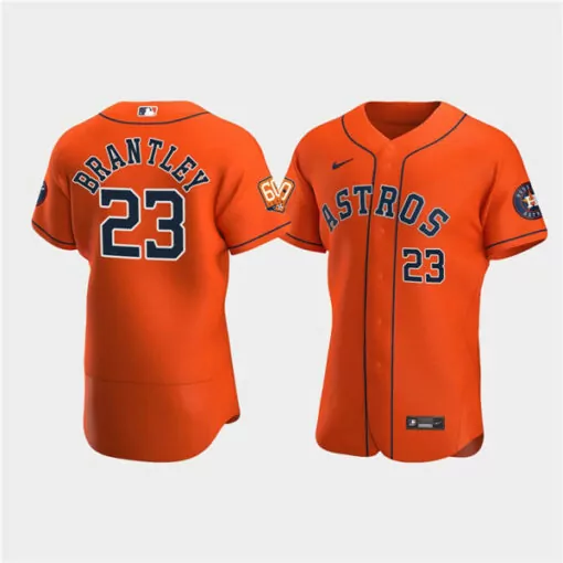 Michael Brantley 23 Astros Jersey Orange 60th Anniversary Men Navy Blue Flex Base