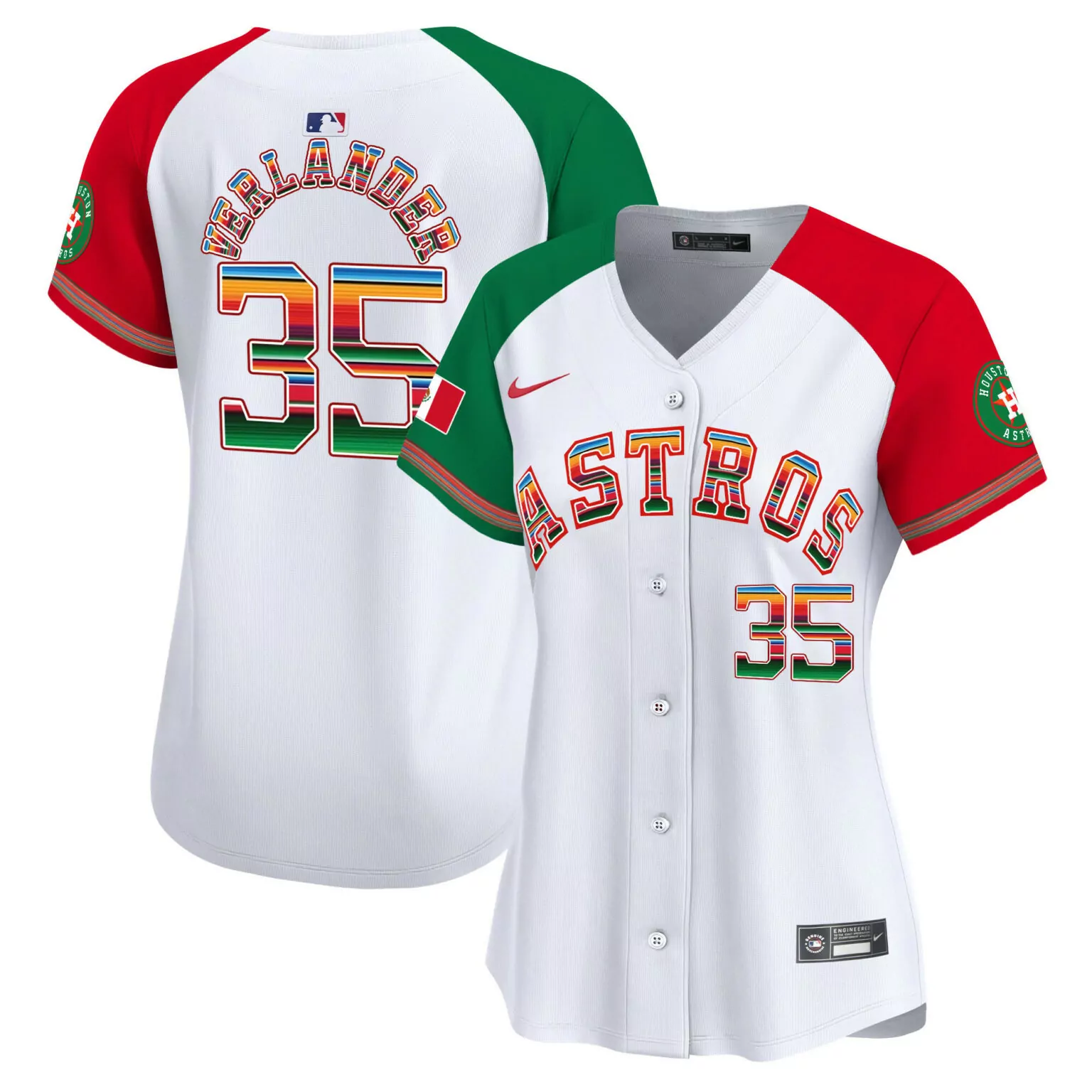 Justin Verlander 35 Astros Jersey White Mexican Heritage Houston Flag Men Split Custom Design