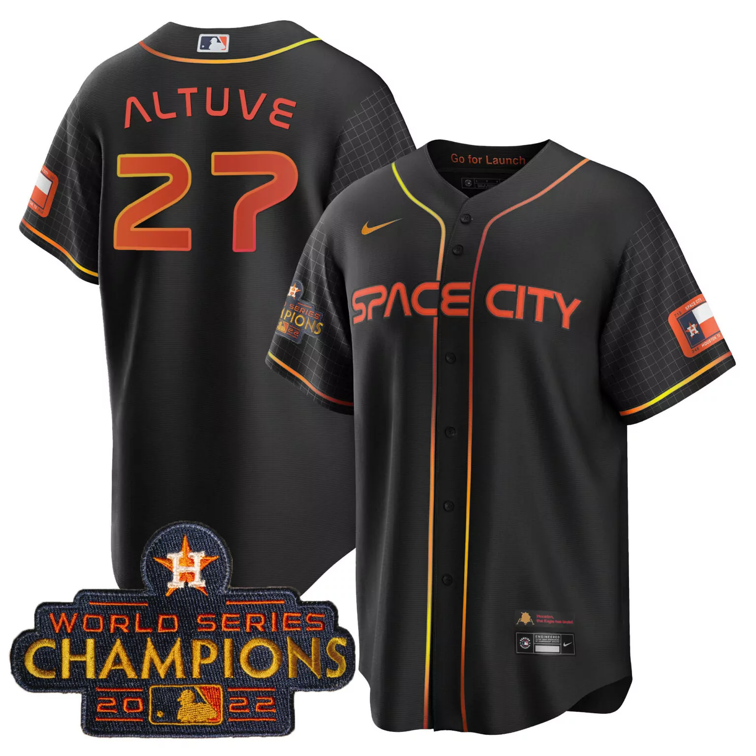 Jose Altuve 27 Astros Jersey Black Space City World Series Champions 2022 Houston Texas Flag
