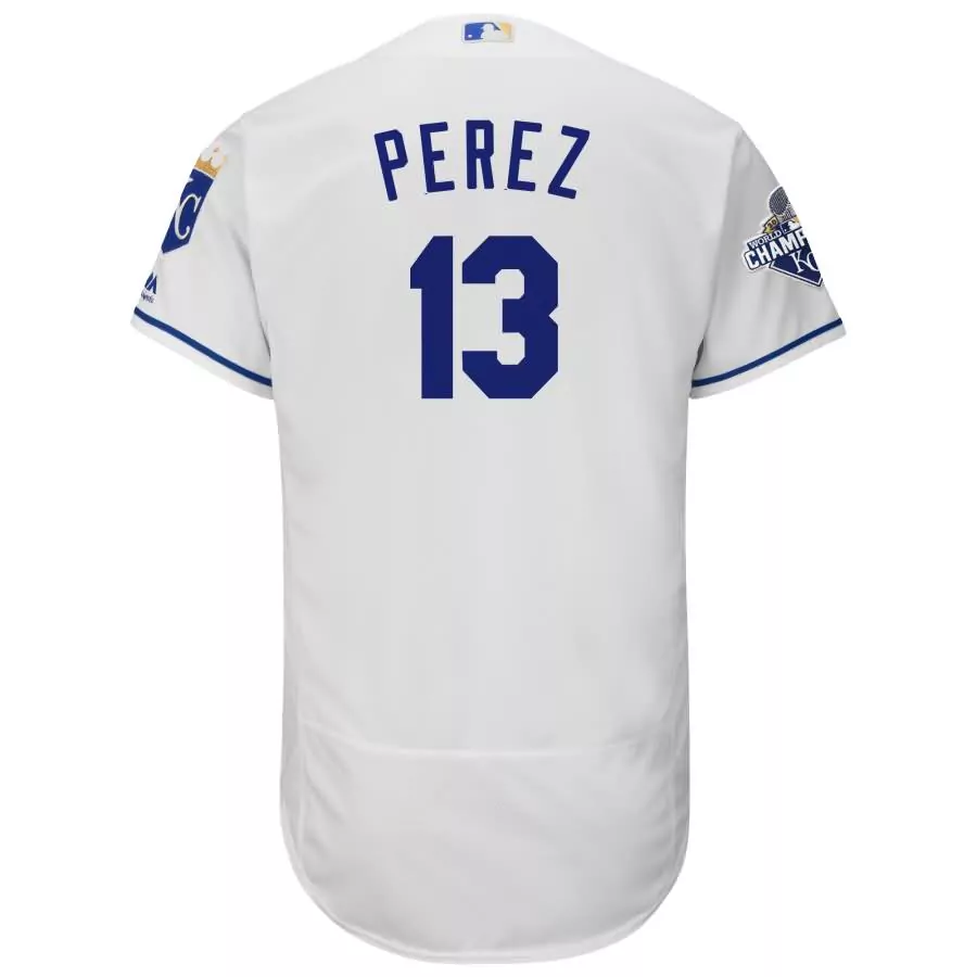 Salvador Perez 13 Jersey White Kansas City Royals Majestic World Series Champions 2015