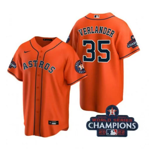 Justin Verlander 35 Astros Jersey Orange World Series Champions 2022 Men Replica