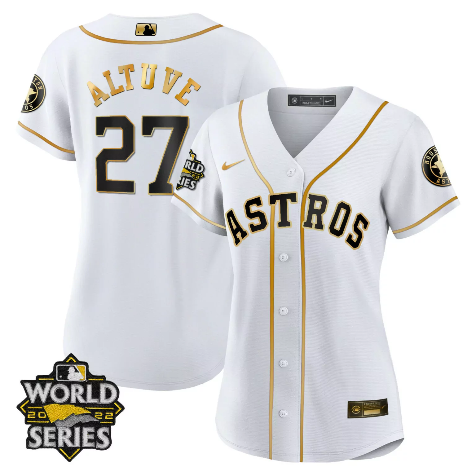 Jose Altuve 27 Houston Astros Jersey White World Series 2022 Men Gold Black Cool