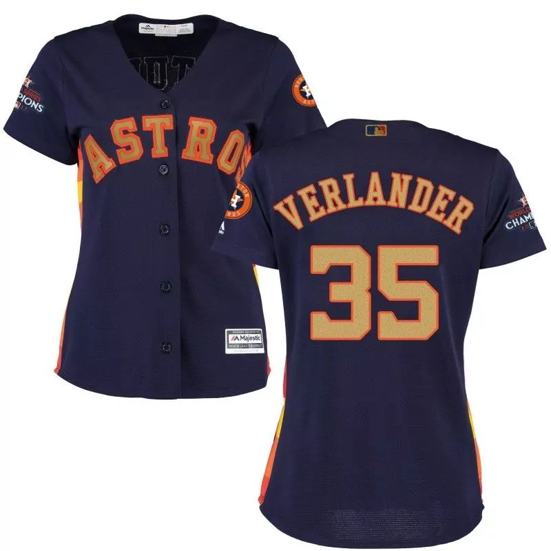Justin Verlander 35 Astros Jersey Navy World Series Champions Men Orange Yellow