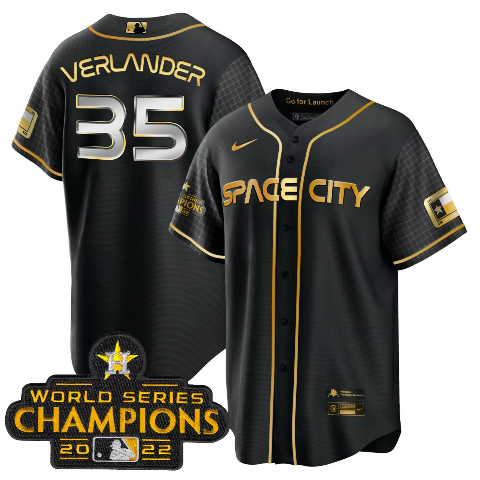 Justin Verlander 35 Jersey Black Space City Houston Astros World Series Champions 2022