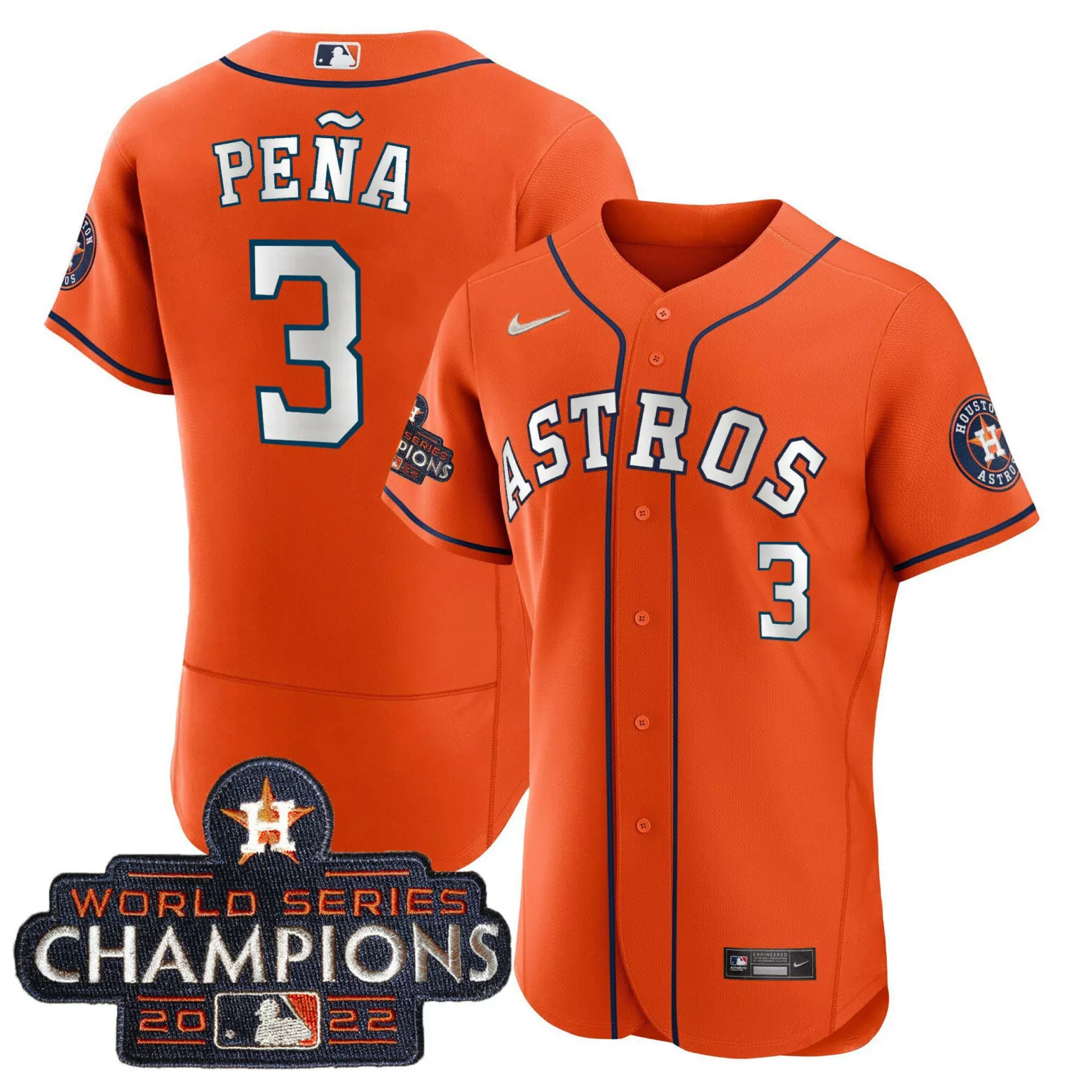 Jeremy Pena 3 Astros Jersey Orange World Series Champions 2022 Men Navy Blue All