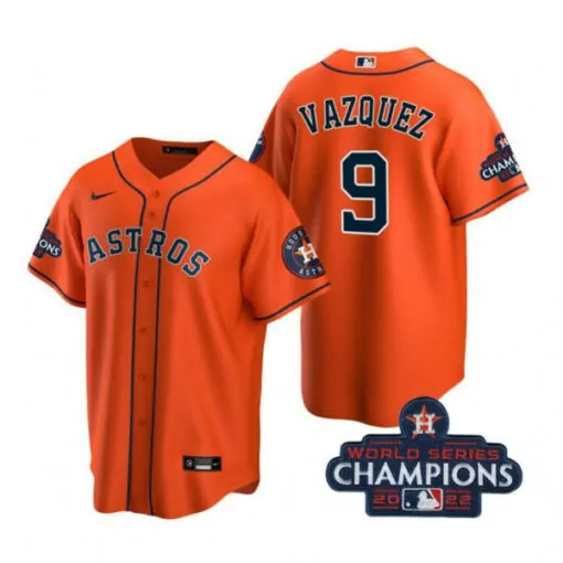 Christian Vazquez 9 Astros Jersey Orange World Series Champions 2022 Men Navy Cool