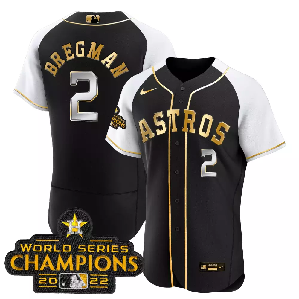 Alex Bregman 2 Astros Jersey Black World Series Champions 2022 Men White Gold Alternate