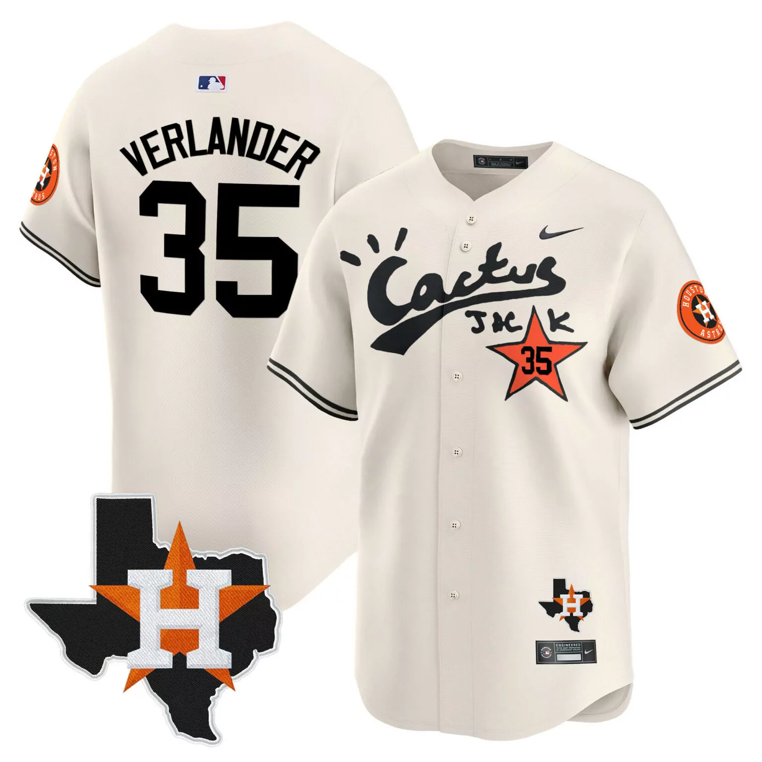 Justin Verlander 35 Jersey Cream Cactus Jack Houston Astros Men Black Orange White