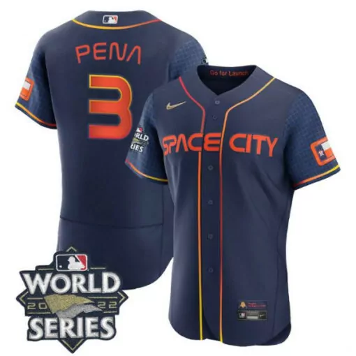 Jeremy Pena 3 Houston Astros Jersey Navy World Series 2022 Men Orange Yellow