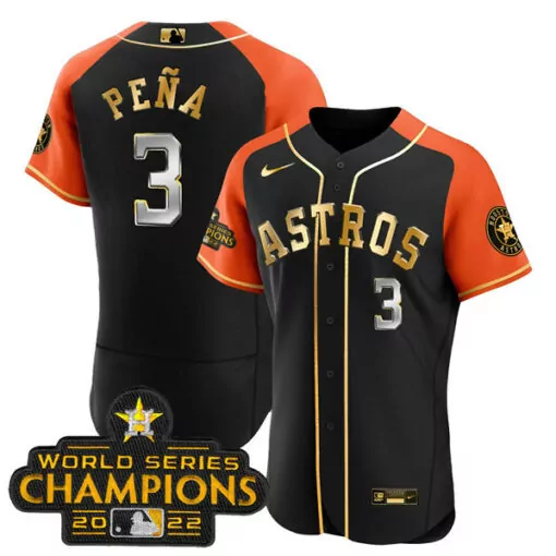 Jeremy Penaa 3 Astros Jersey Black World Series Champions 2022 Men Orange Gold v2