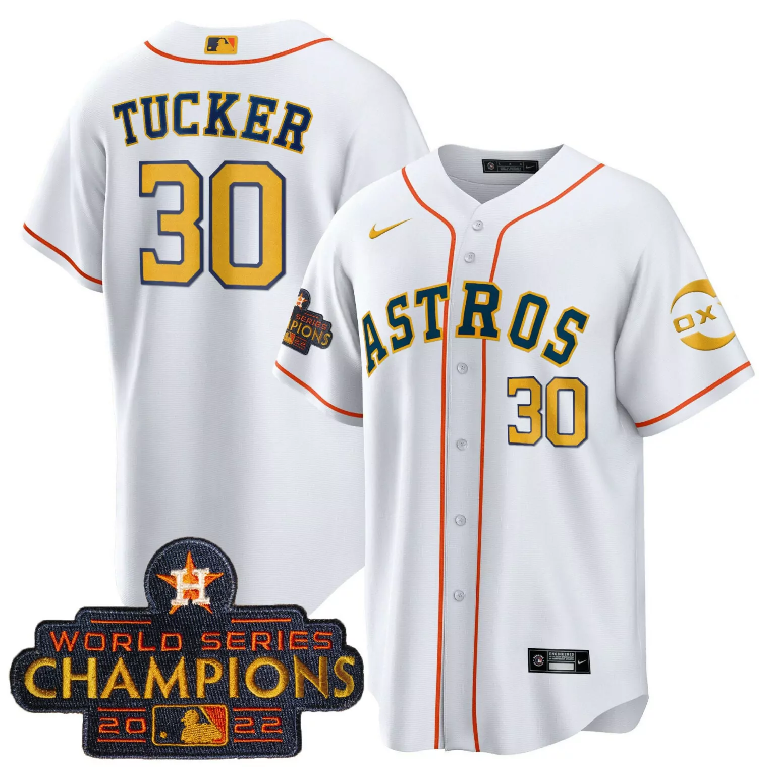 Kyle Tucker 30 Astros Jersey White World Series Champions 2022 Men Orange Navy Gold