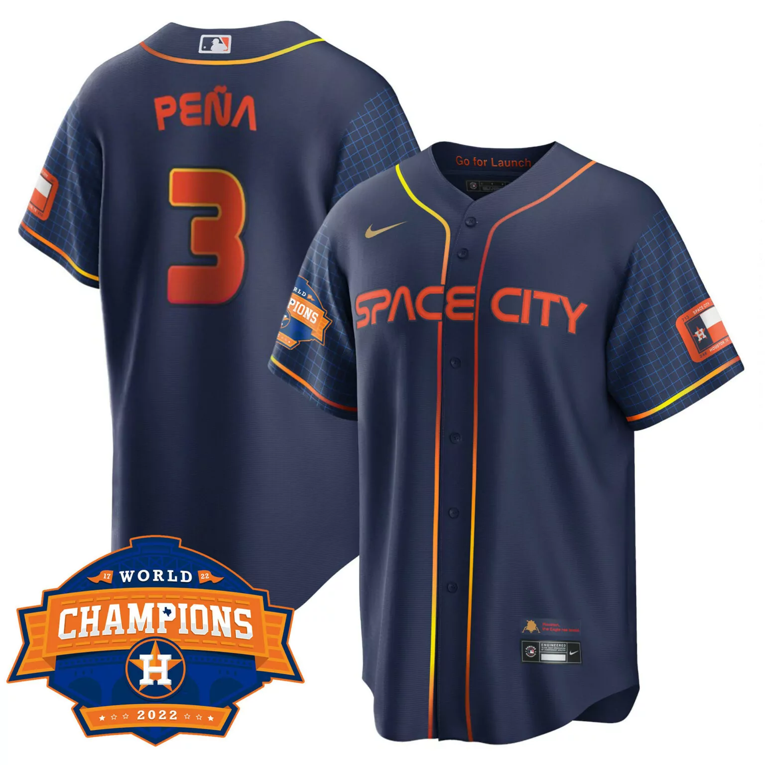 Jeremy Pena 3 Houston Astros Jersey Navy Space City World Champions 2022 Tx Men Split Design