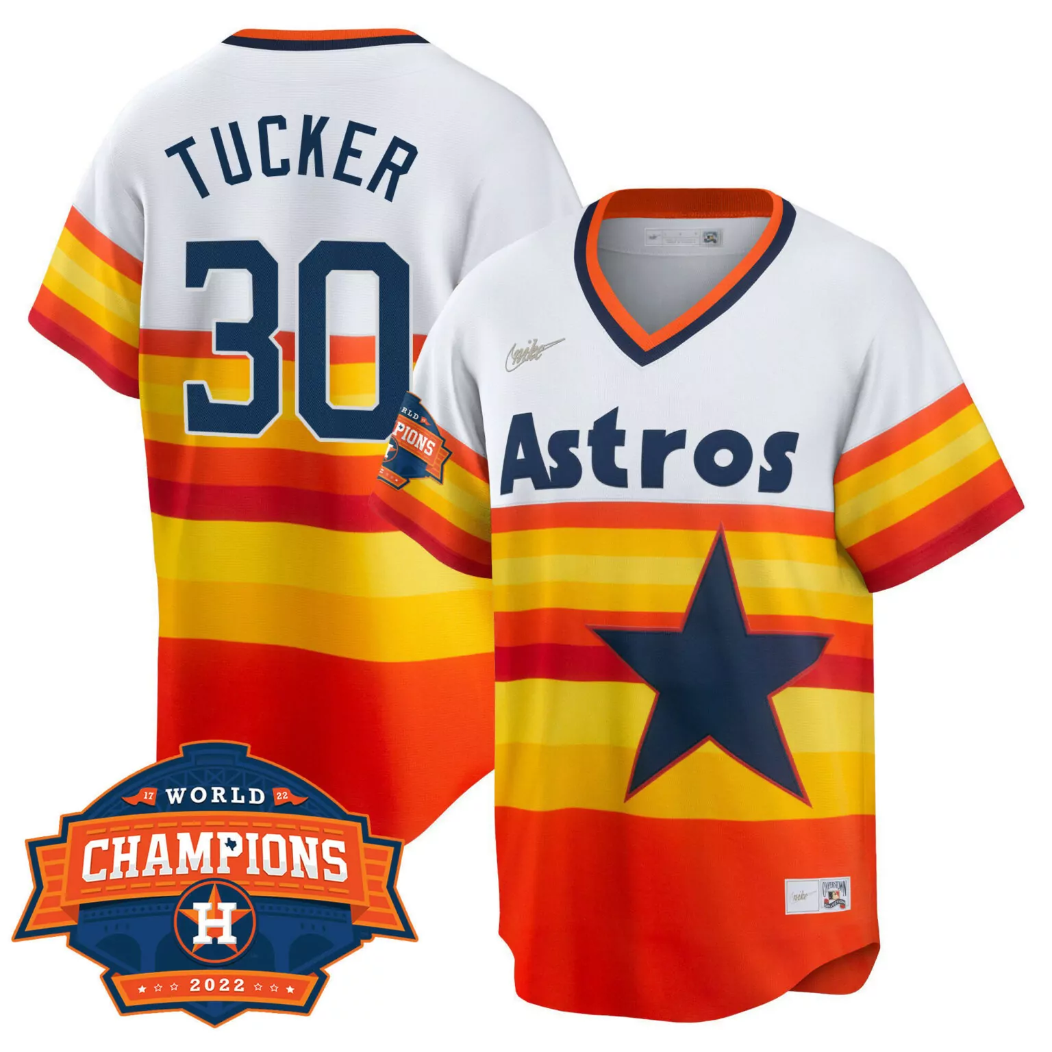 Kyle Tucker 30 Astros Jersey White World Series Champions 2022 Men Split Design Orange
