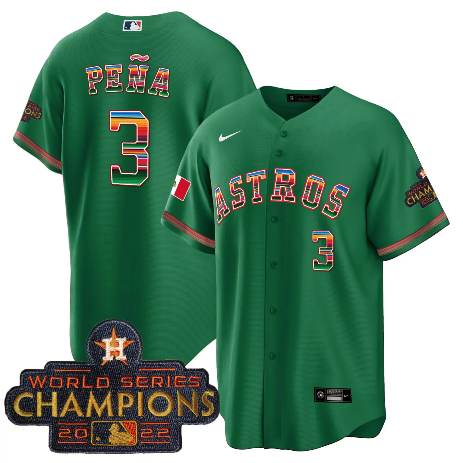 Jeremy Pena 3 Astros Jersey Green Noche De Campeones World Series Champions 2022
