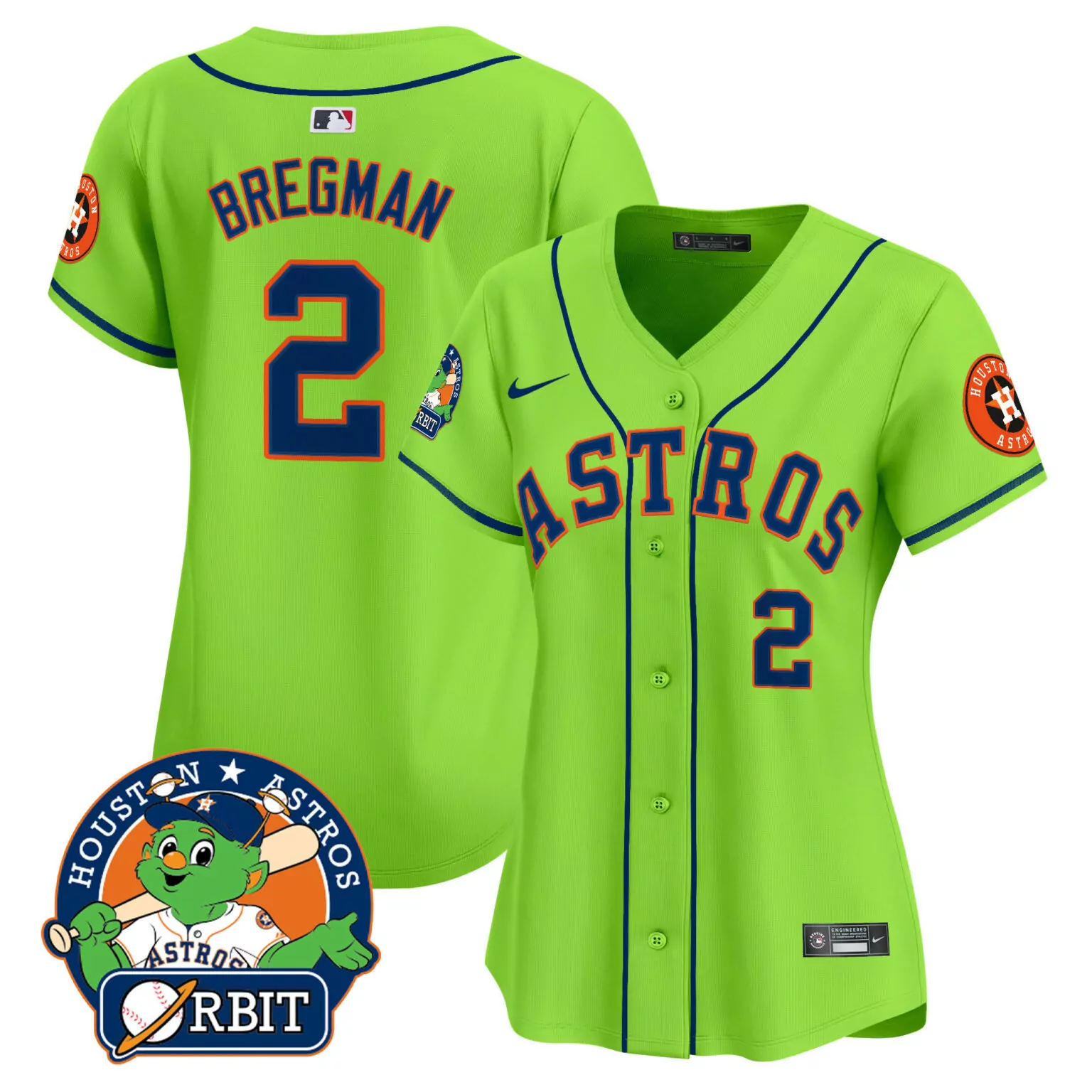 Alex Bregman 2 Houston Astros Jersey Lime Green Orbit Mascot Men Alternate Navy Blue