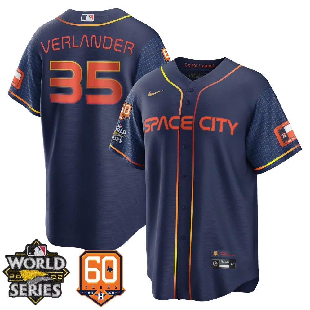 Justin Verlander 35 Jersey Navy Space City Houston Astros World Series 2022 60 Years
