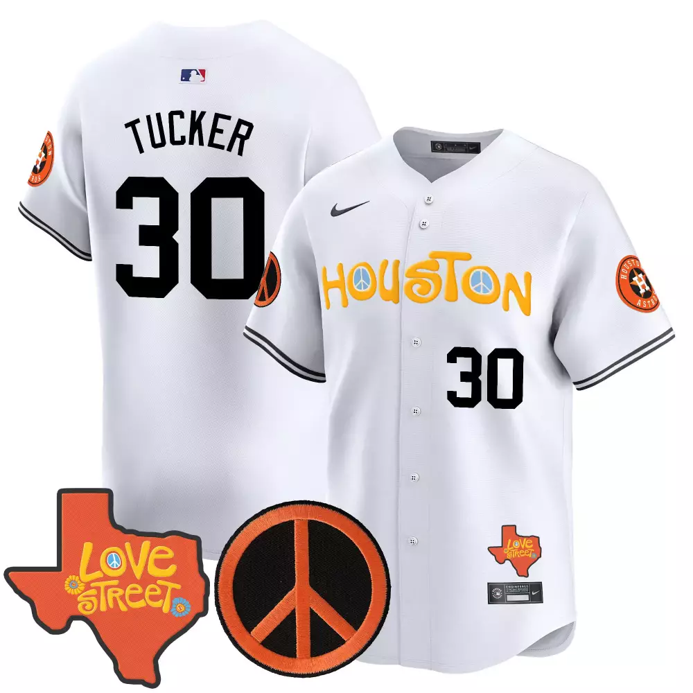 Kyle Tucker 30 Houston Astros Jersey White Love Street Peace Sign 2023 Men Orange