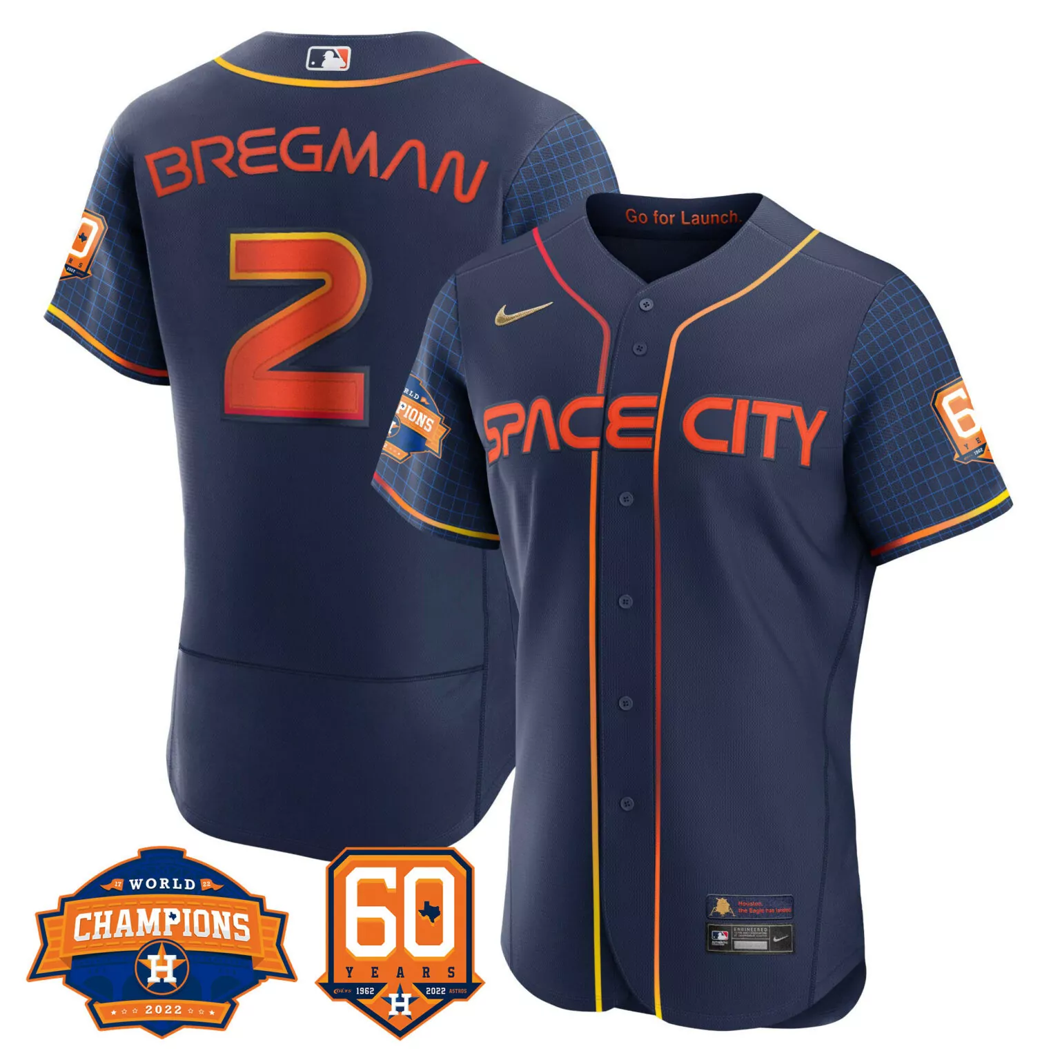 Alex Bregman 2 Astros Jersey Navy Space City World Champions 2022 60 Years 1962-2022