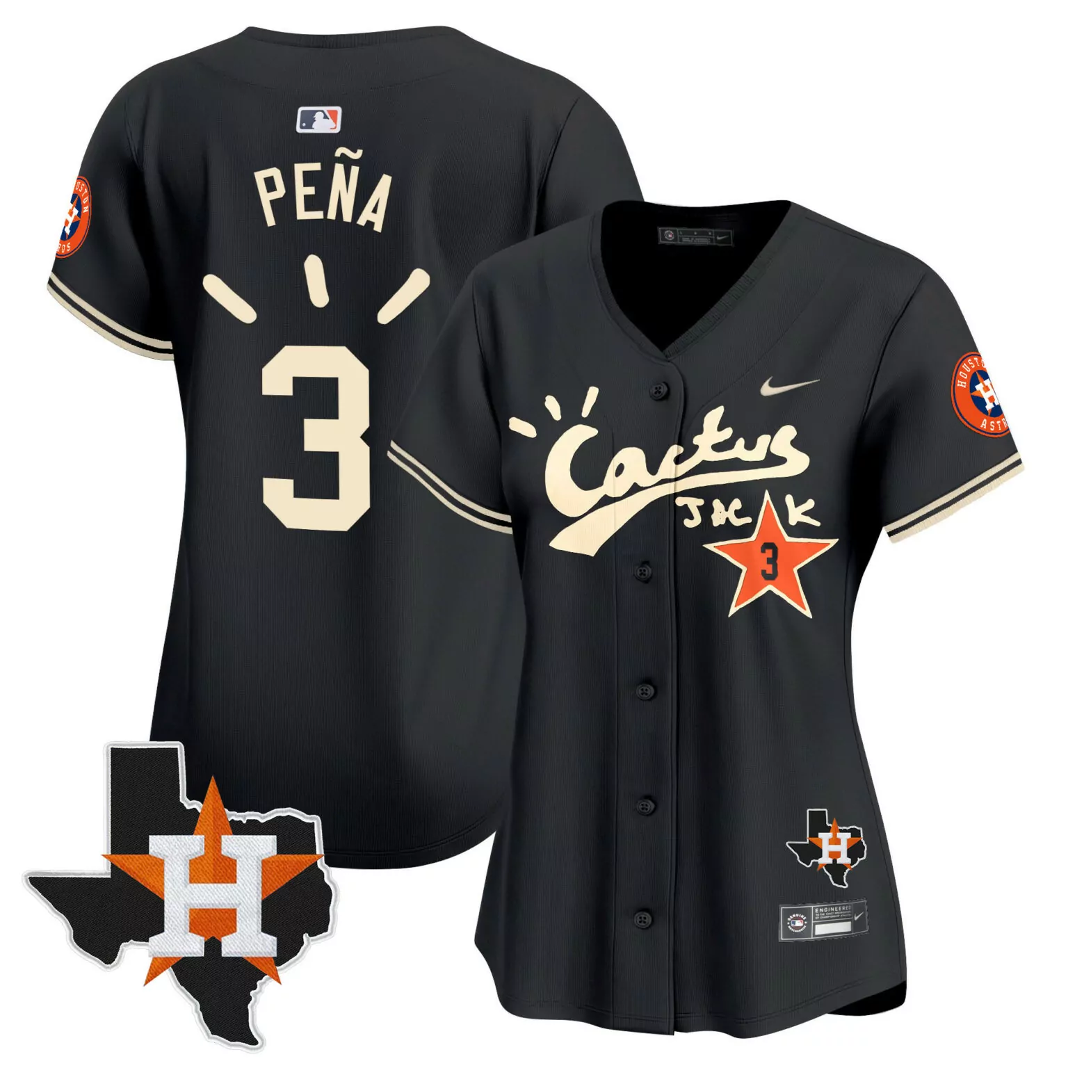 Jeremy Pena 3 Houston Astros Jersey Black Cactus Jack Texas Men Tan Orange Stitched