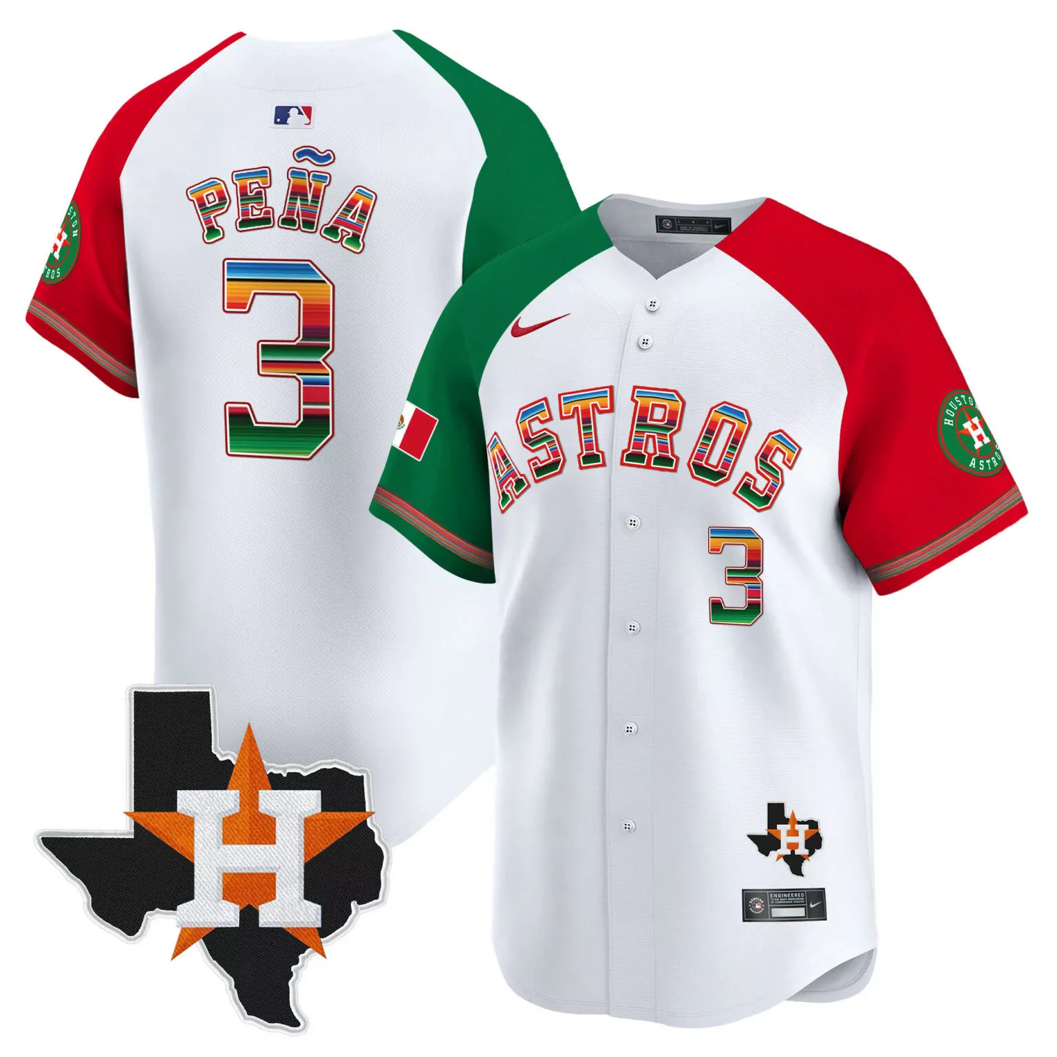 Jeremy Pena 3 Astros Jersey White Mexican Heritage Texas Outline 2023 Men Split Custom Design