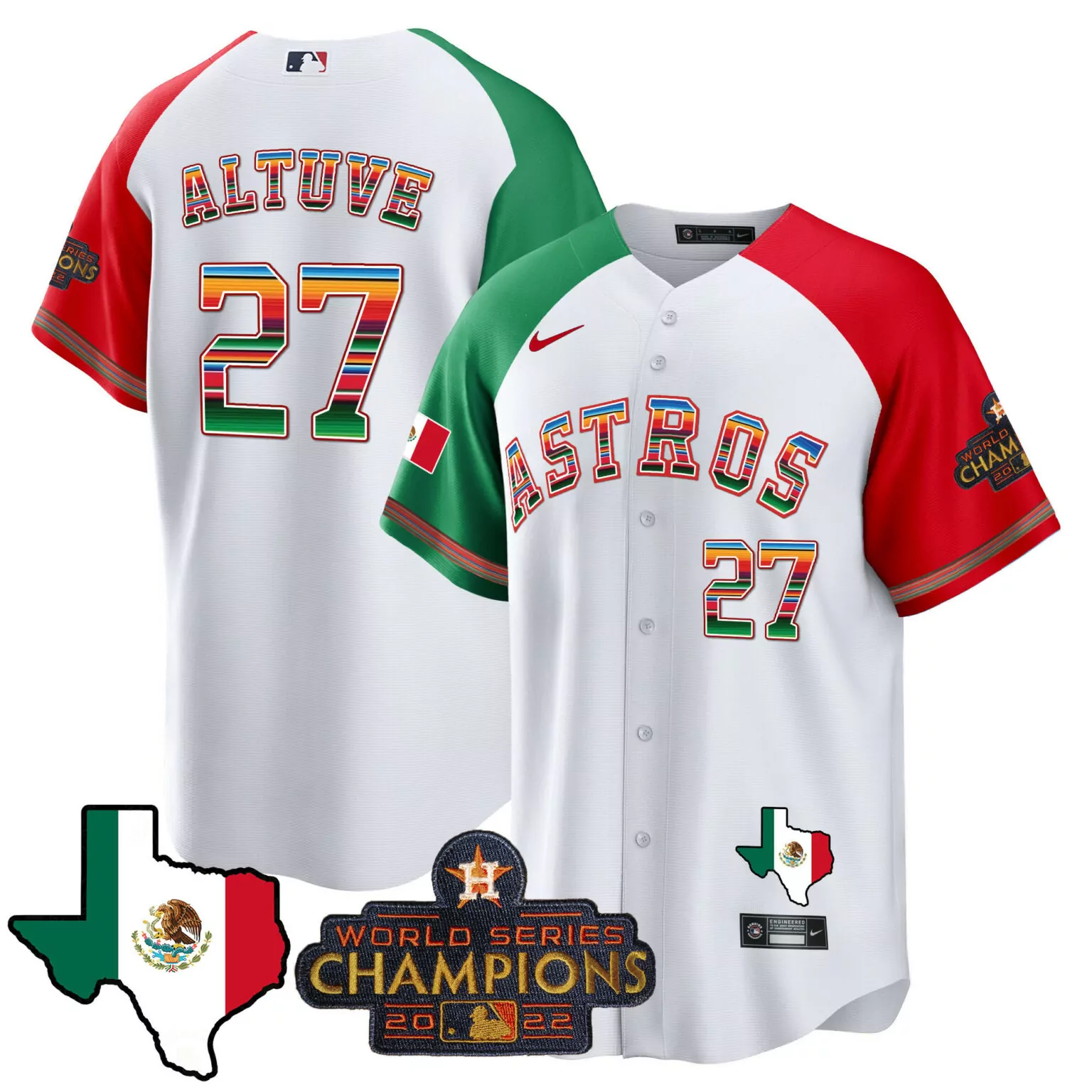 Jose Altuve 27 Astros Jersey White Mexico City Series World Champions 2022 Men Split