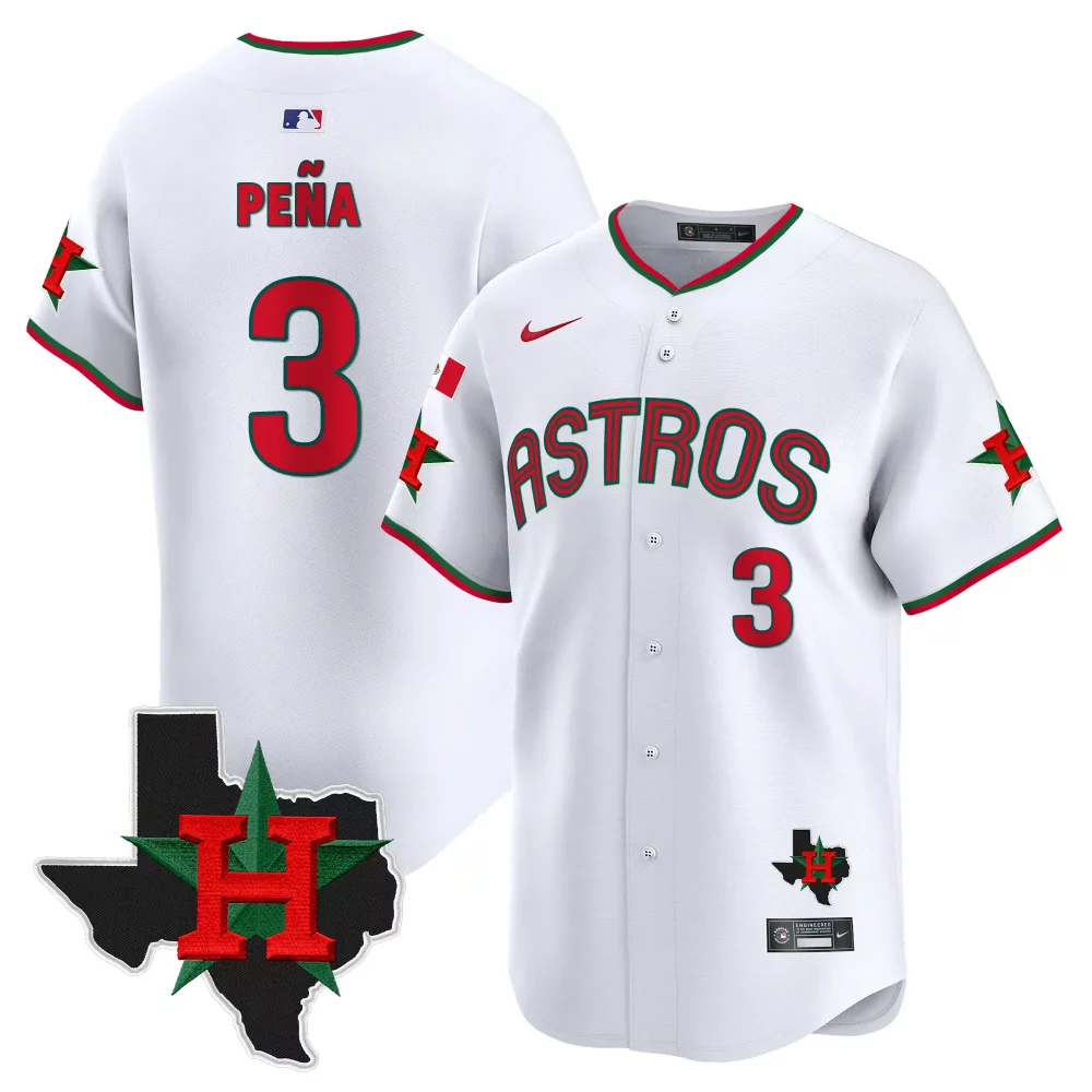 Peña 3 Astros Jersey White Texas Men Alternate Red Green Vapor Premier Limited v3