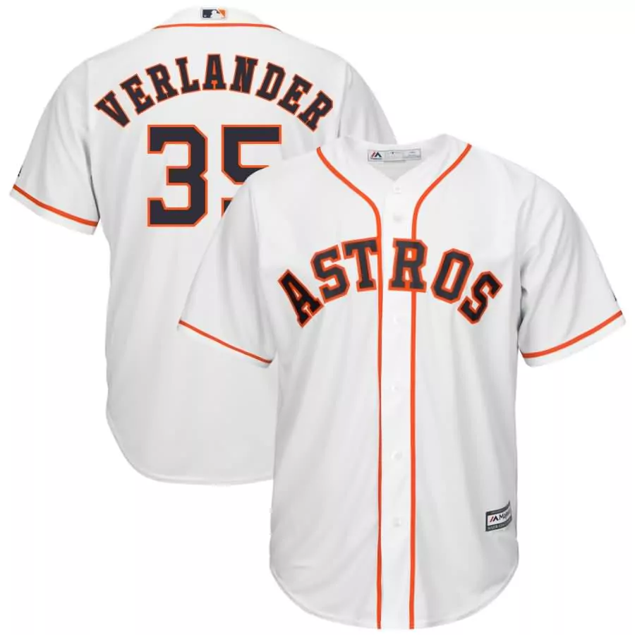 Justin Verlander 35 Astros Jersey White Men Standard Orange Navy Home Cool Base