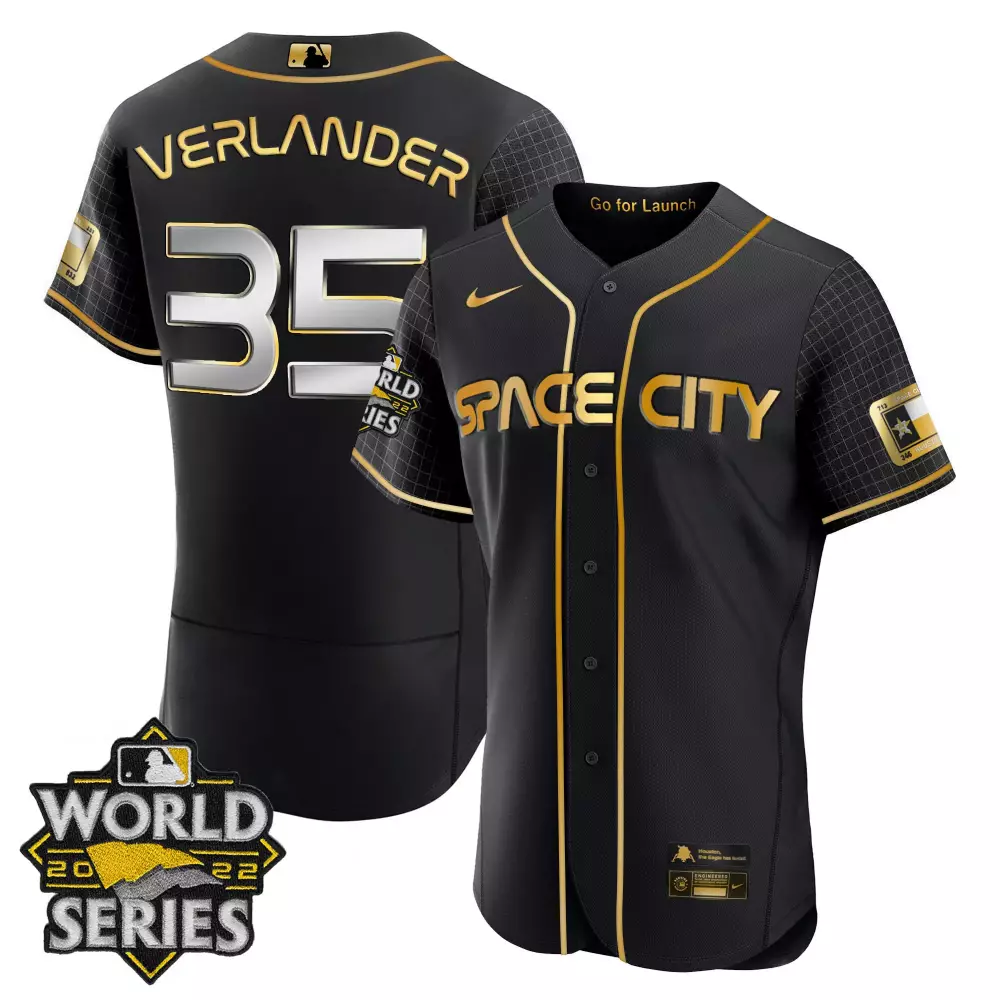 Justin Verlander 35 Space City Jersey Black World Series 2022 Men Gold Flex All Stitched