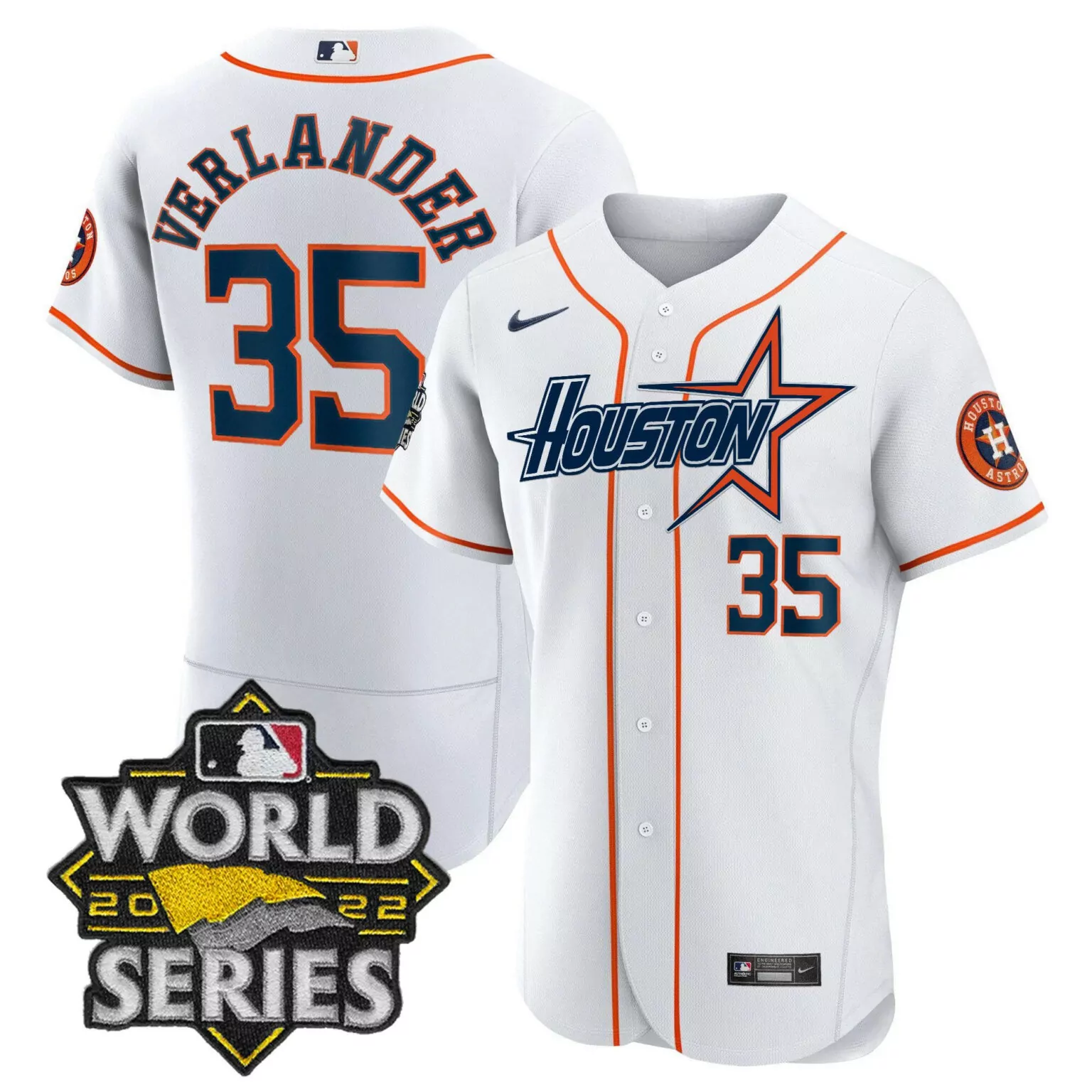 Justin Verlander 35 Jersey White Houston Astros World Series 2022 Men Orange Navy