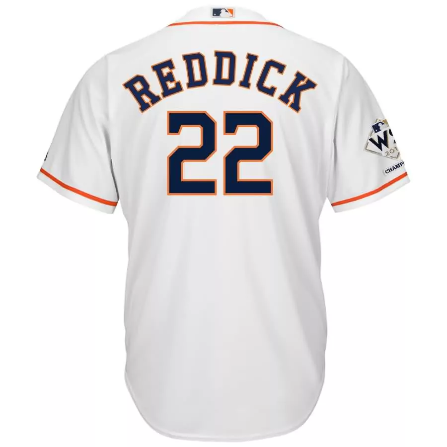 Josh Reddick 22 Houston Astros Jersey White 2017 World Series Champions Men Navy Blue