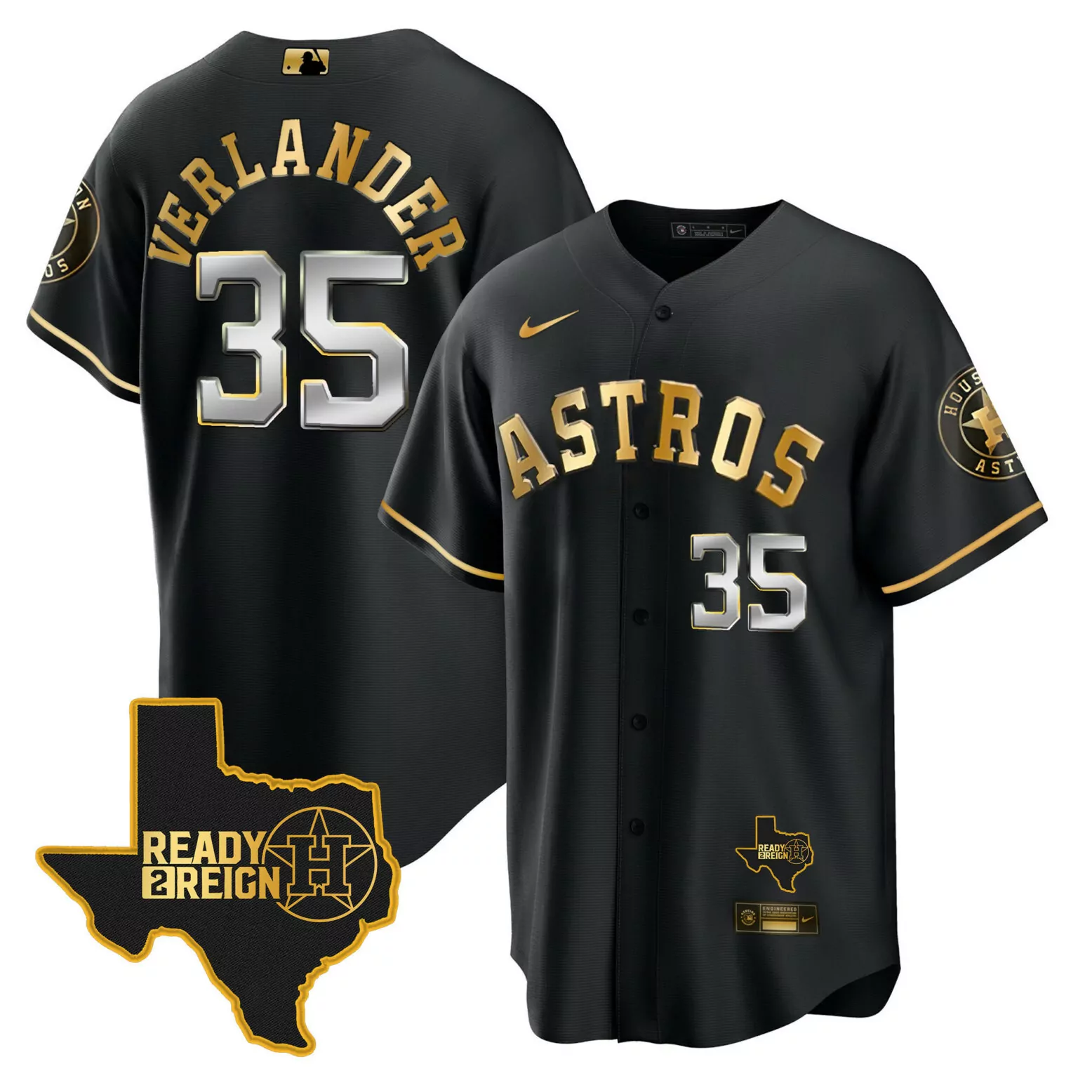 Justin Verlander 35 Astros Jersey Black City Connect Houston Men Gold Silver All