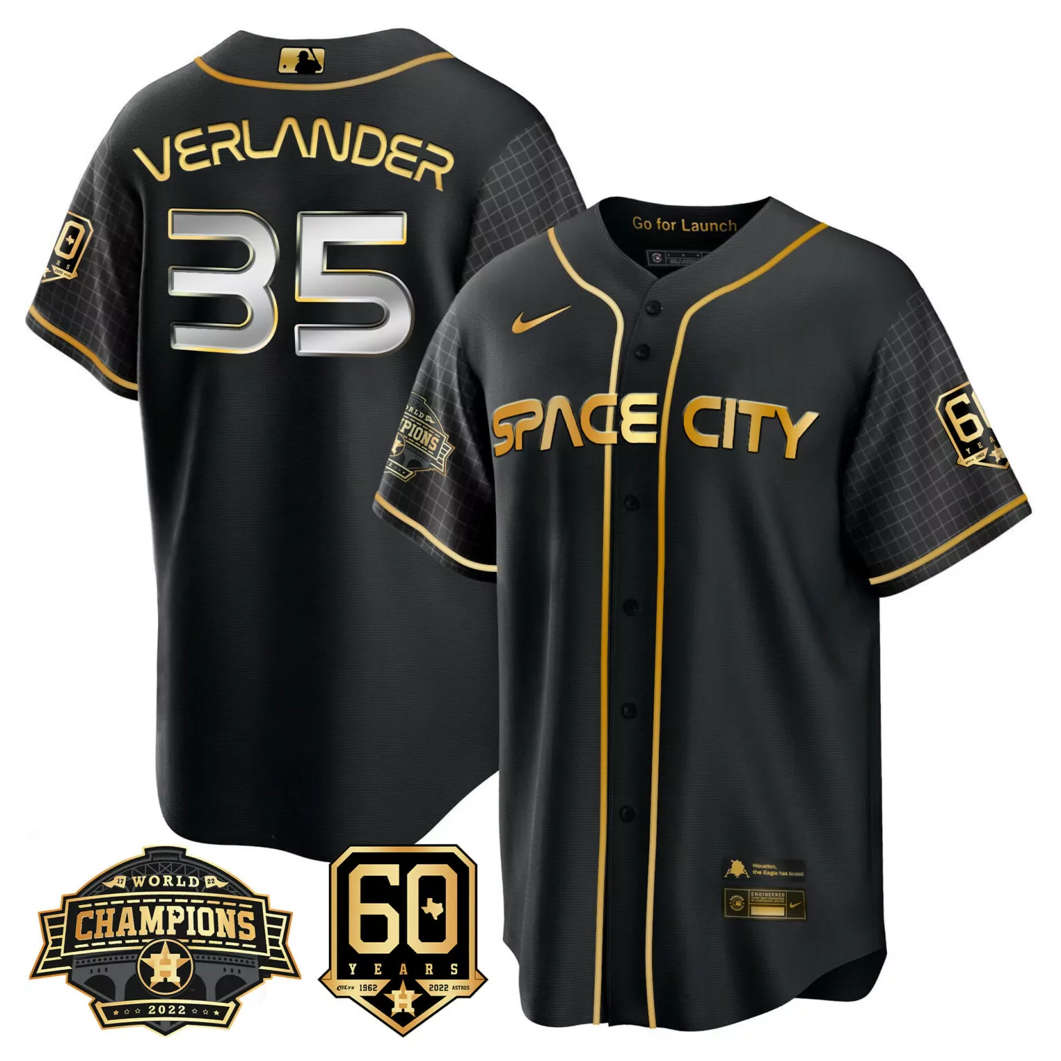 Justin Verlander 35 Astros Jersey Black World Series Champions 2022 Men Gold Cool