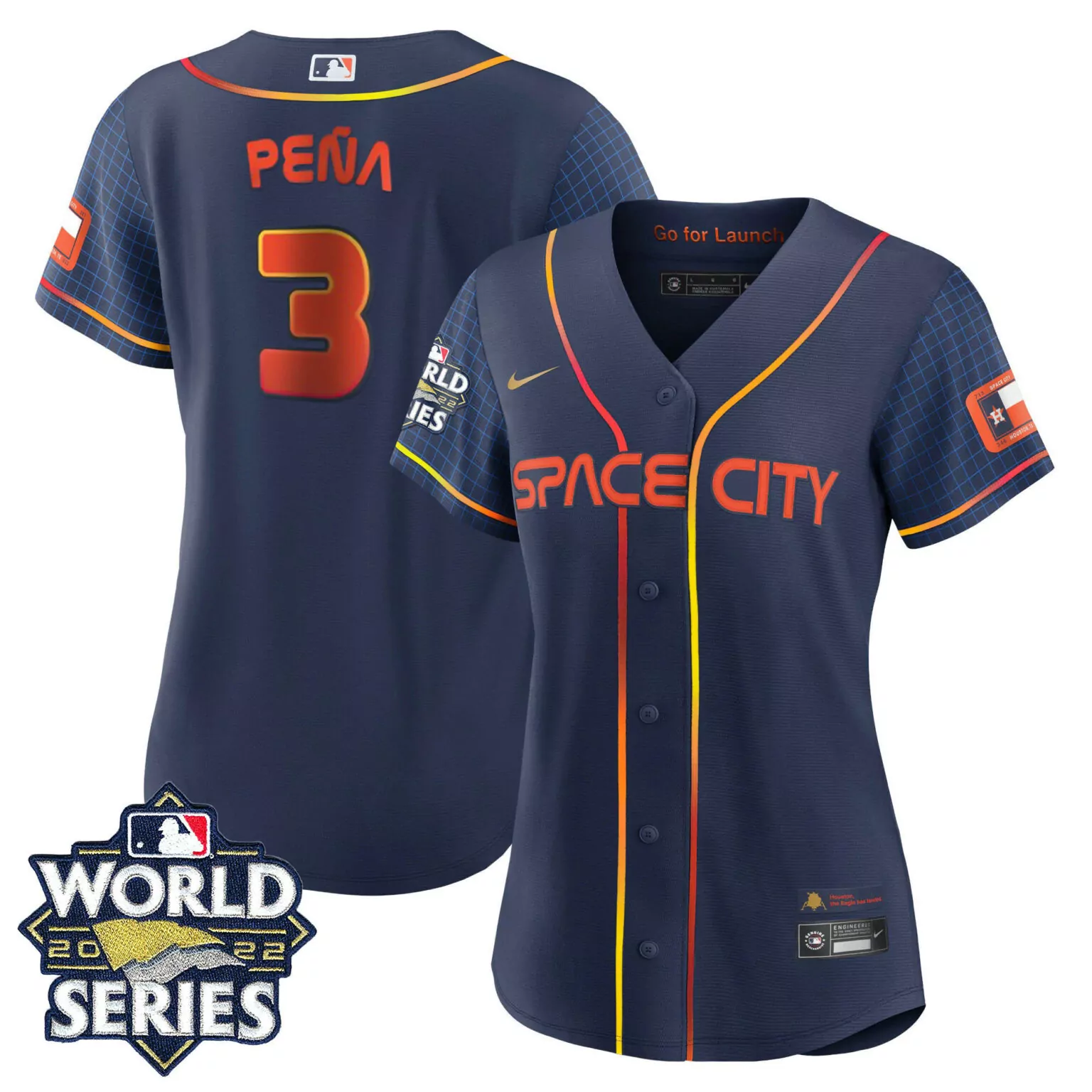 Jeremy Pena 3 Houston Astros Jersey Navy Space City World Series 2022 Men Split Design