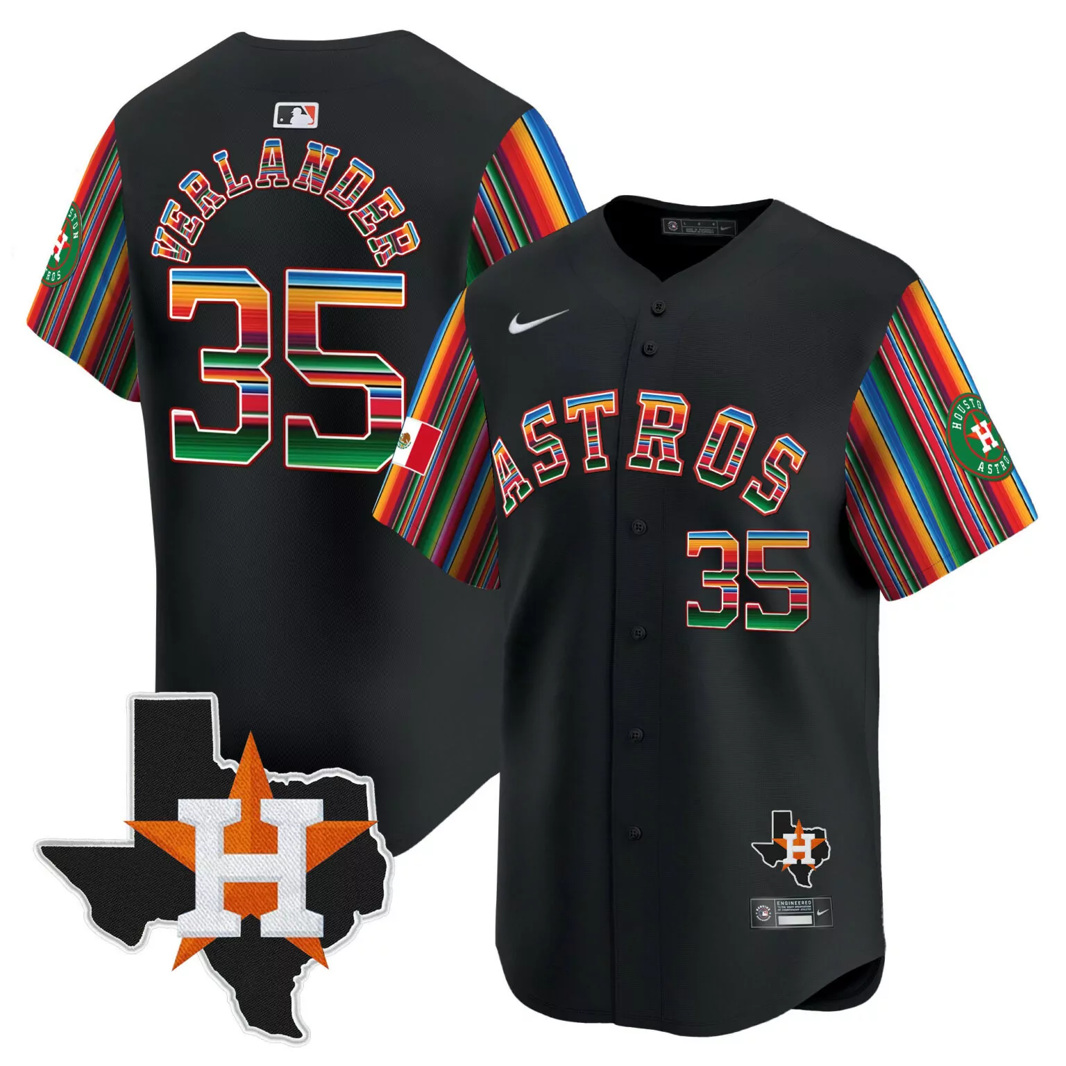 Justin Verlander 35 Astros Jersey Black Cinco De Mayo Houston Texas Star Men Split Design