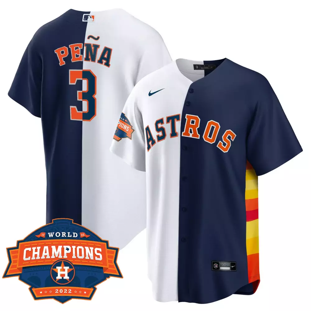Jeremy Pena 3 Astros Jersey Navy World Series Champions 2022 Men Split Design White