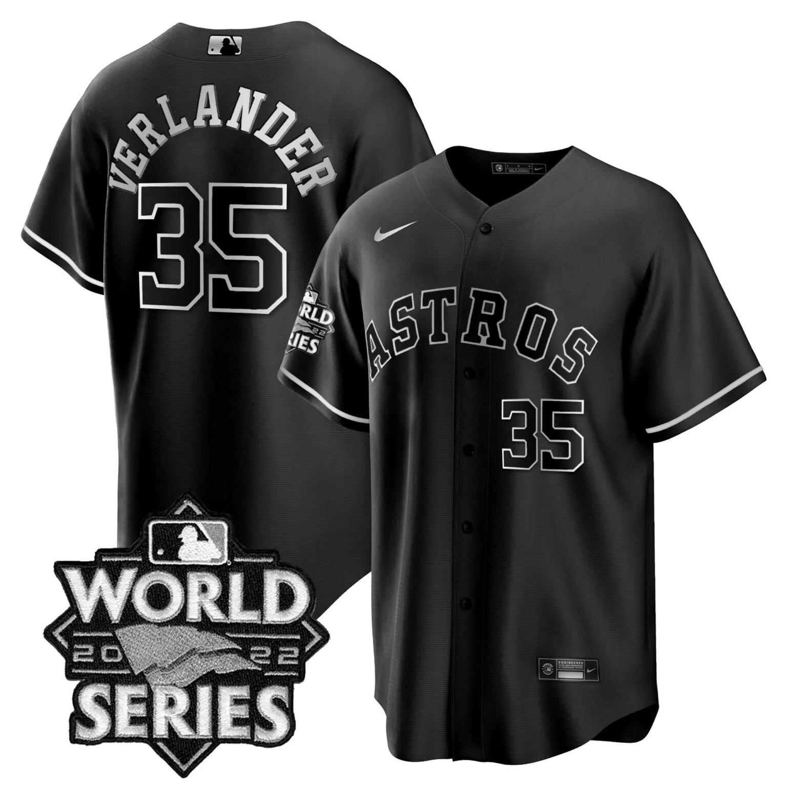 Justin Verlander 35 Astros Jersey Black 2022 World Series Men White Cool All Stitched