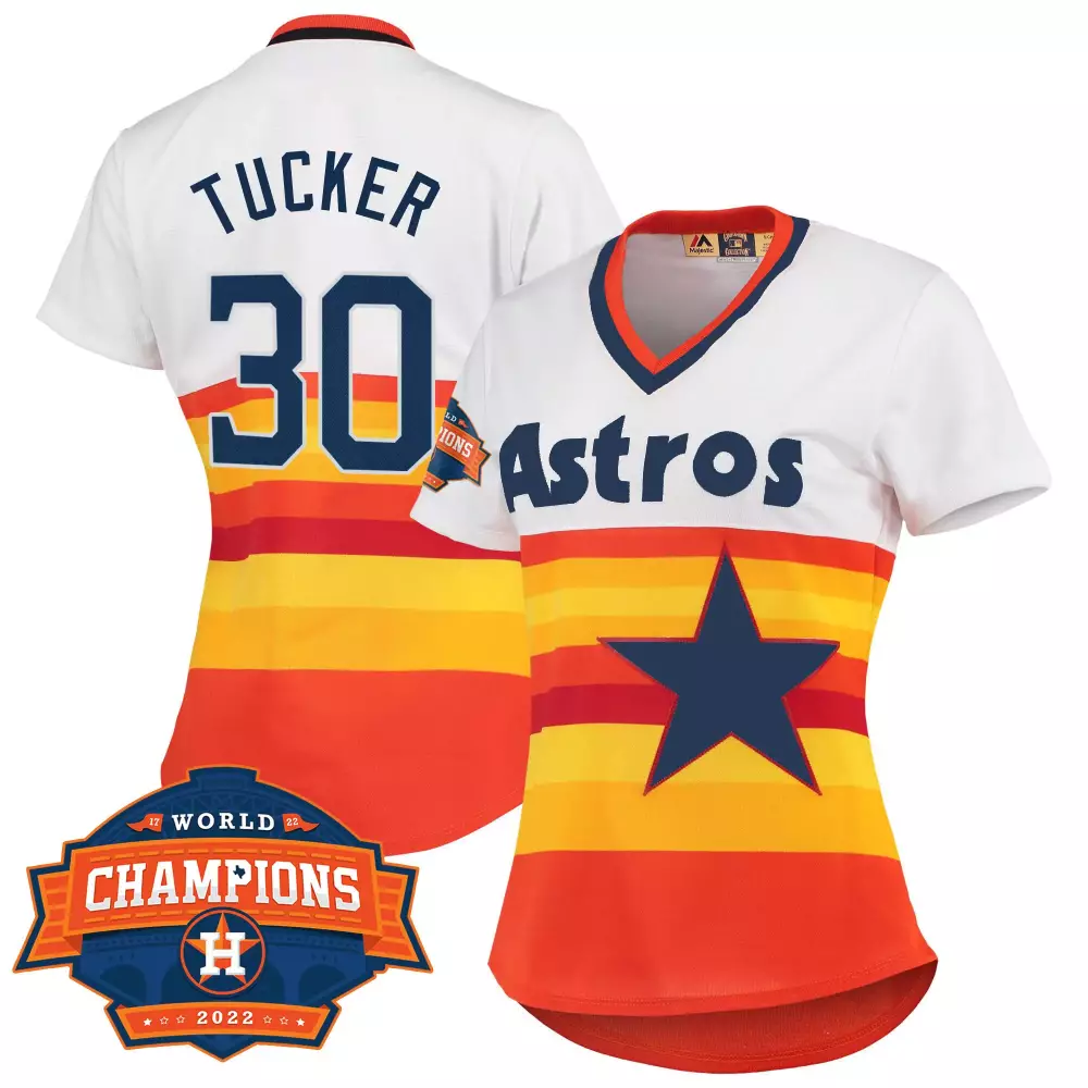 Kyle Tucker 30 Astros Jersey White World Series Champions 2022 Women Split Design