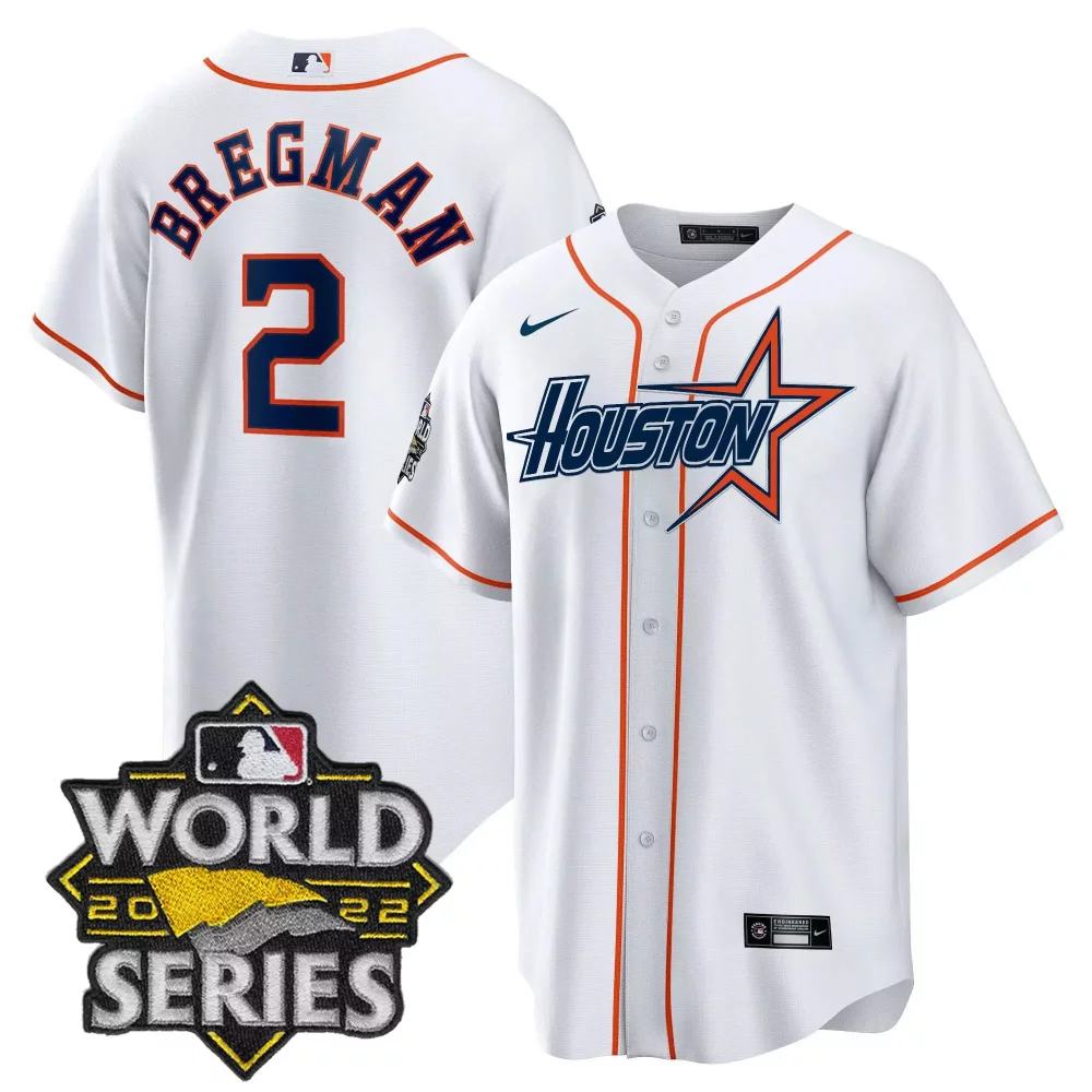 Alex Bregman 2 Houston Astros Jersey White World Series 2022 Men Navy Blue Orange